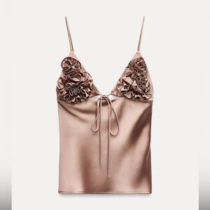 Zara Satin Ruffle Top in Taupe